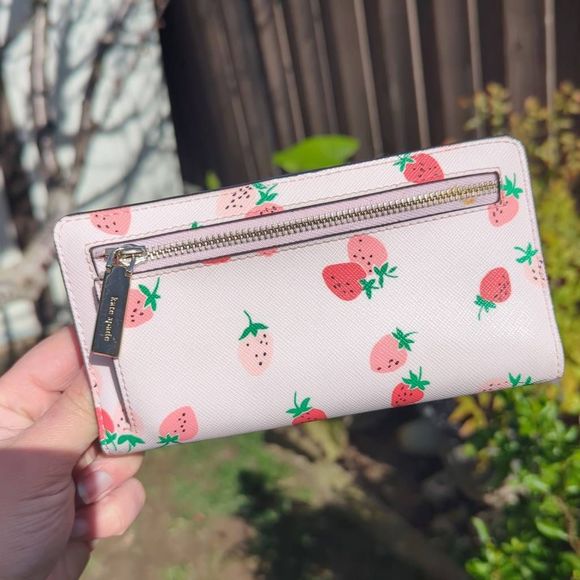 Kate Spade New York Staci Wild Strawberry Large Slim Bifold Wallet in Pink - Picture 2 of 6